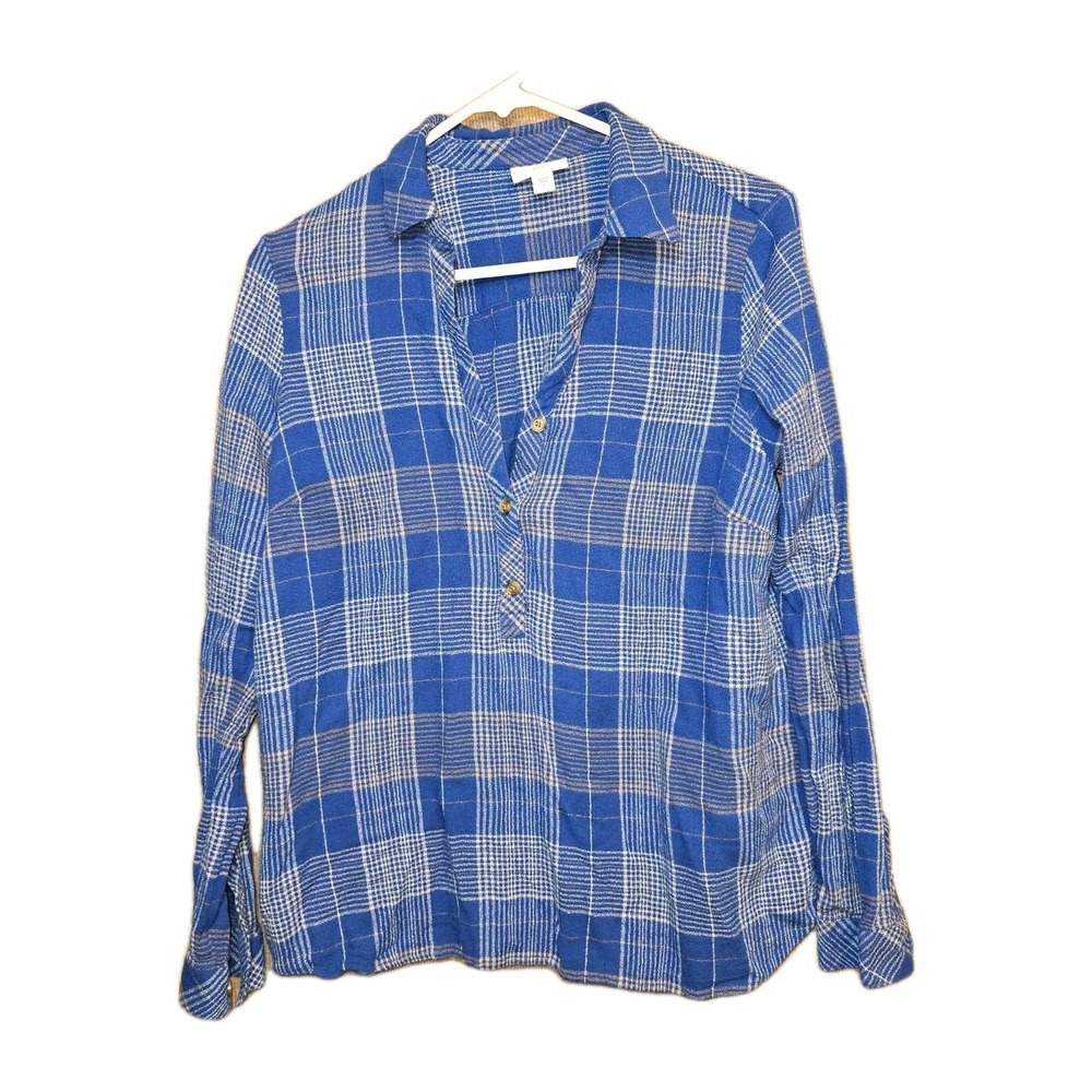 J. Jill‎ Women's Top Blue Plaid Long Sleeve 1/4Button-Up Size Small